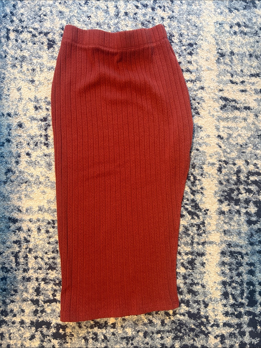 Ribbed Knit Midi Skirt - Deep Red